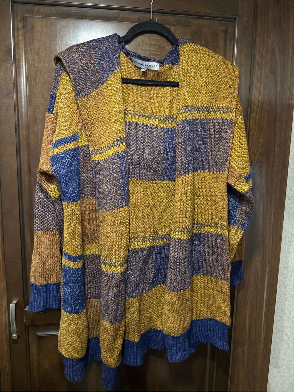 Absolutely Famous Mustard, Blue & Brown Colorblock Women's Cardigan